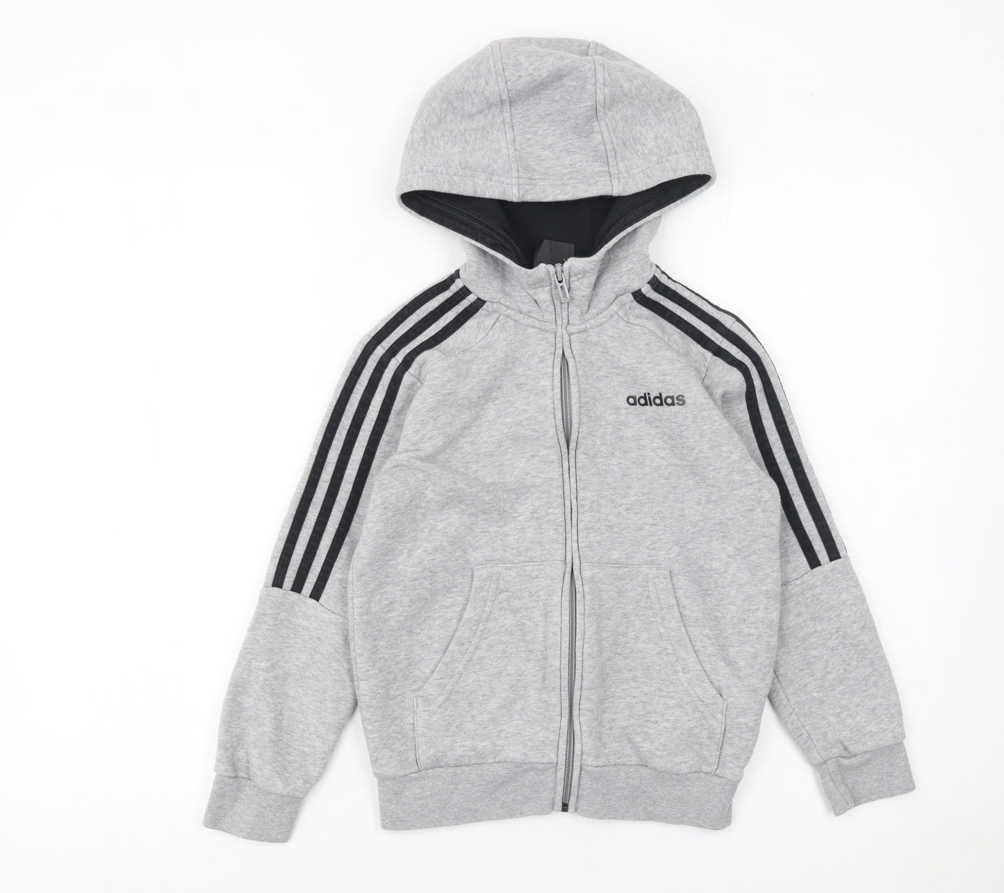 Adidas Boys Grey Full Zip Hoodie 7-8 Years Regular Fit Hooded Sweatshirt