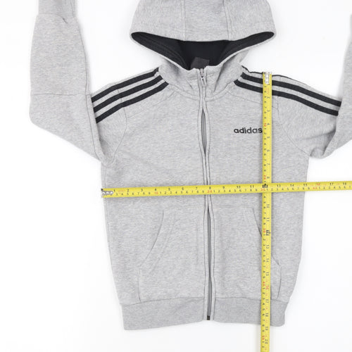 Adidas Boys Grey Full Zip Hoodie 7-8 Years Regular Fit Hooded Sweatshirt