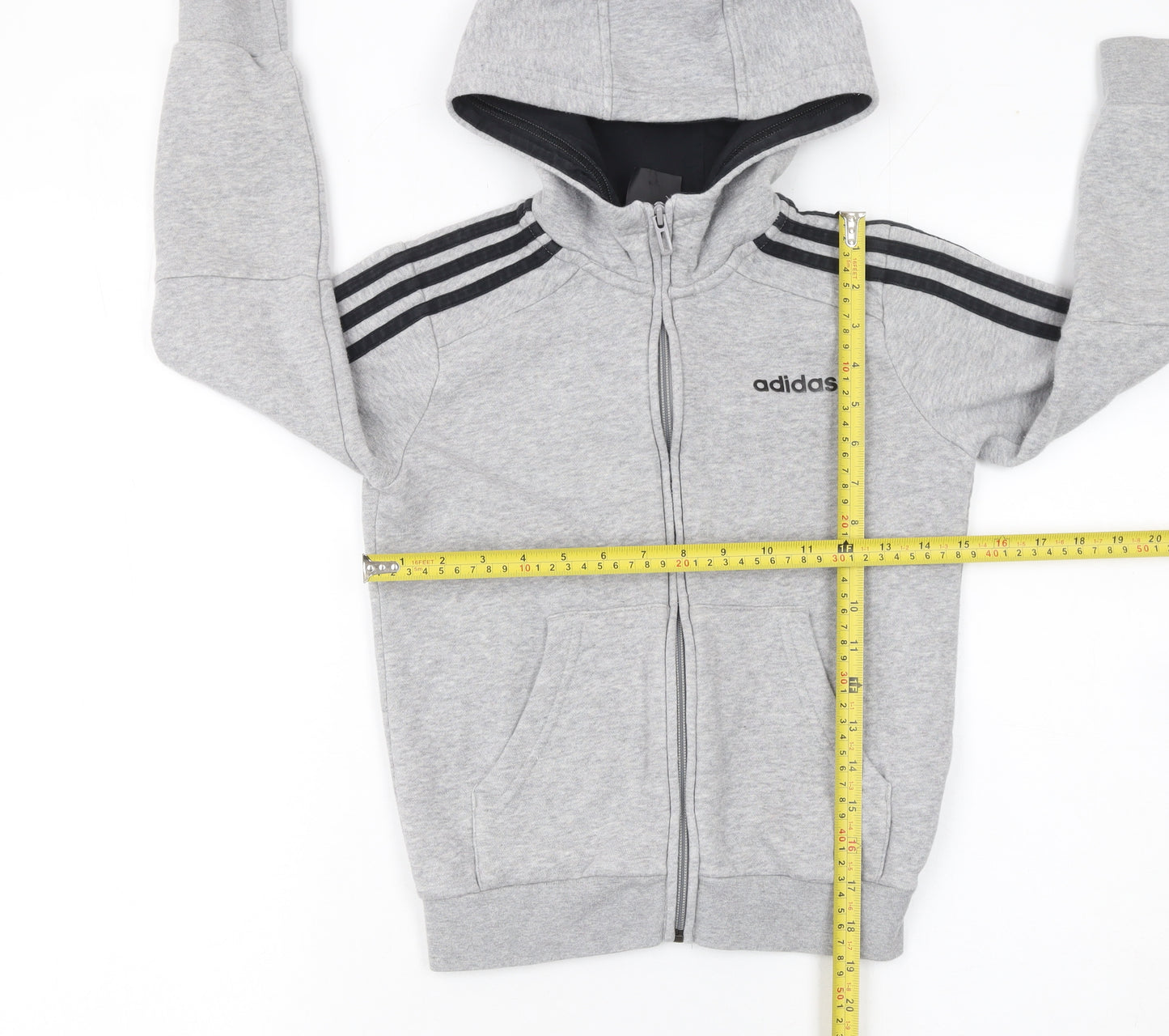 Adidas Boys Grey Full Zip Hoodie 7-8 Years Regular Fit Hooded Sweatshirt