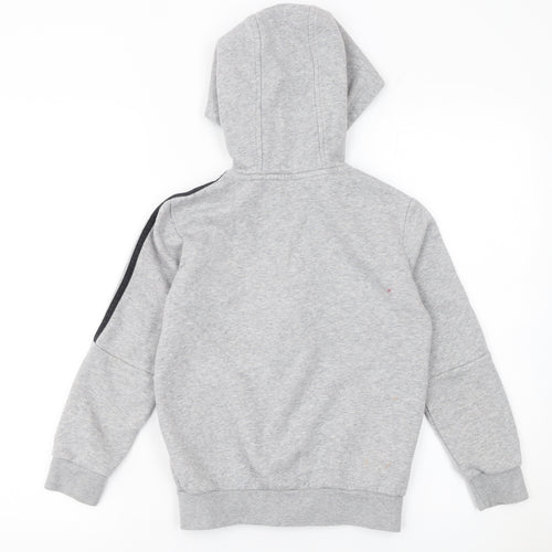 Adidas Boys Grey Full Zip Hoodie 7-8 Years Regular Fit Hooded Sweatshirt