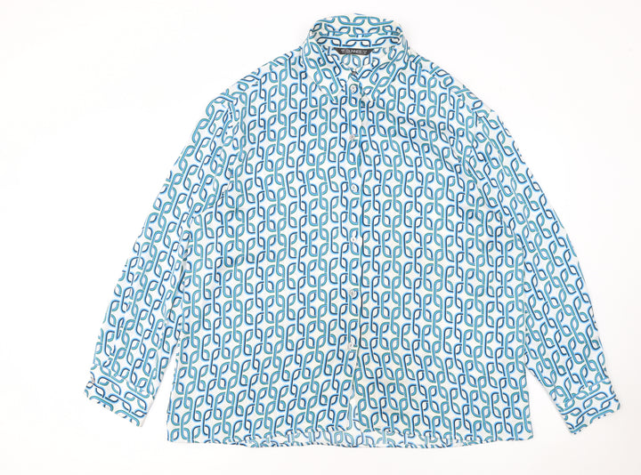 Dunnes Women’s Royal Blue Geometric Button-Up Shirt Size 12