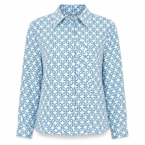 Dunnes Women’s Royal Blue Geometric Button-Up Shirt Size 12