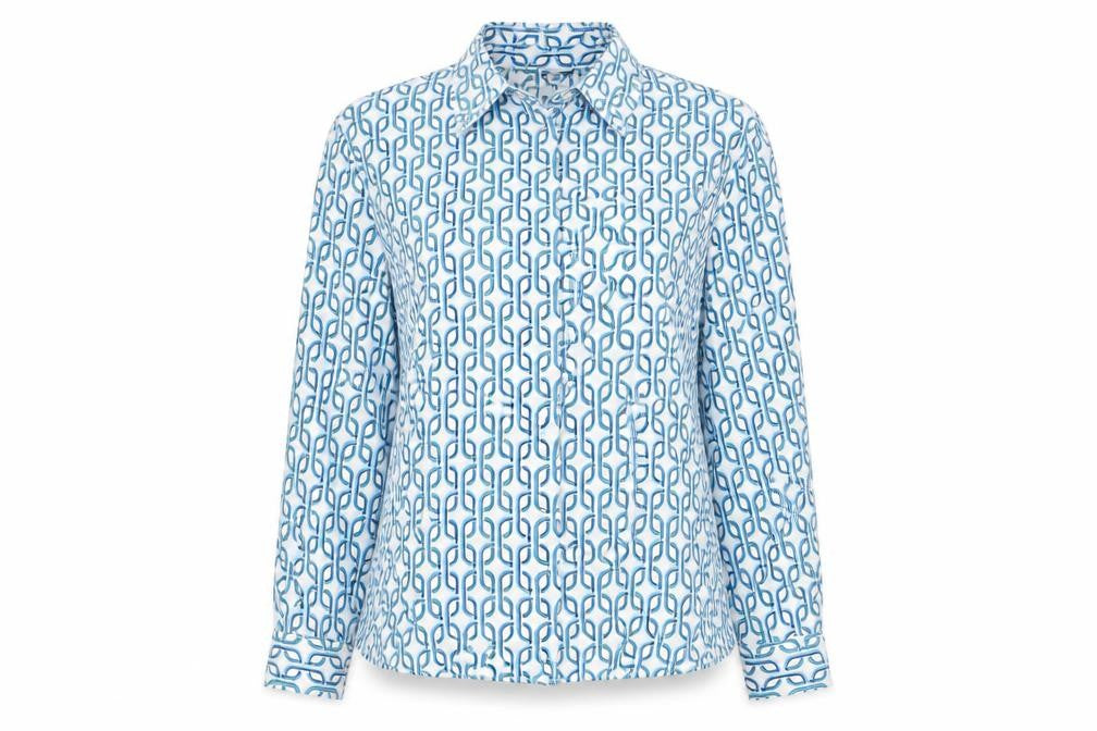 Dunnes Women’s Royal Blue Geometric Button-Up Shirt Size 12