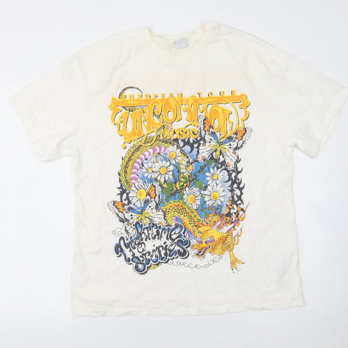 Bershka Men's White Graphic Music Band Tour T-Shirt Size S