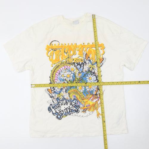 Bershka Men's White Graphic Music Band Tour T-Shirt Size S
