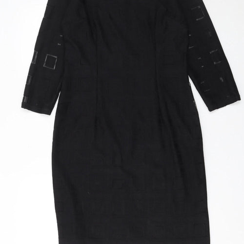 Dunnes Women Black Size 12 Sheath Dress Zip Back 3/4 Sleeve