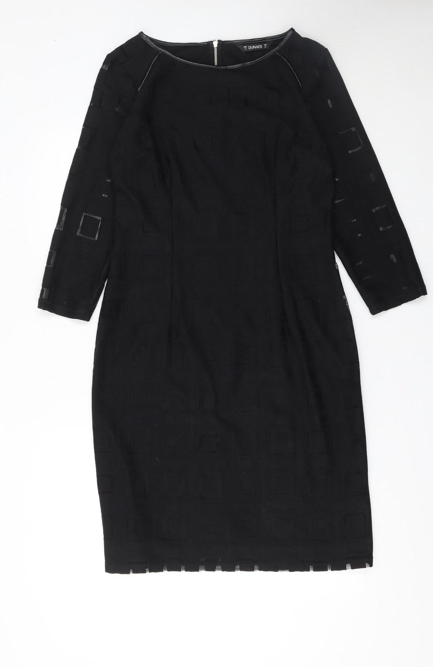 Dunnes Women Black Size 12 Sheath Dress Zip Back 3/4 Sleeve