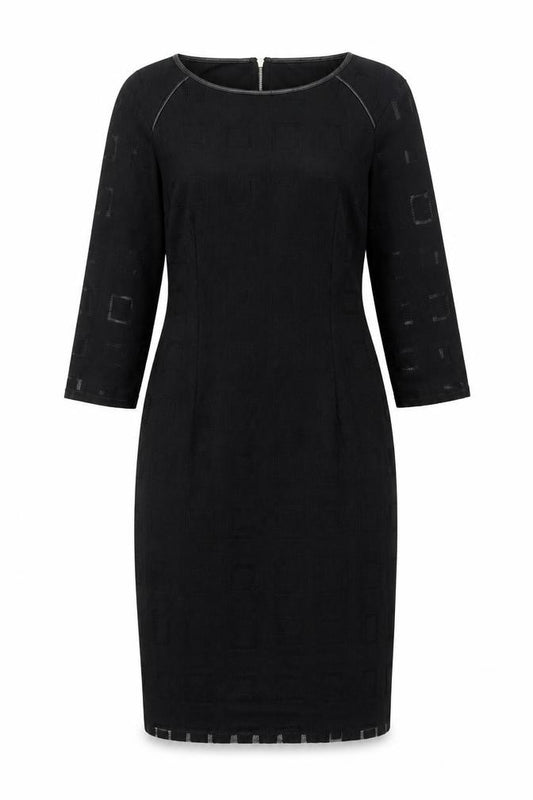 Front view of Dunnes Women Black, size 12, Sheath Dress Zip Back 3/4 Sleeve