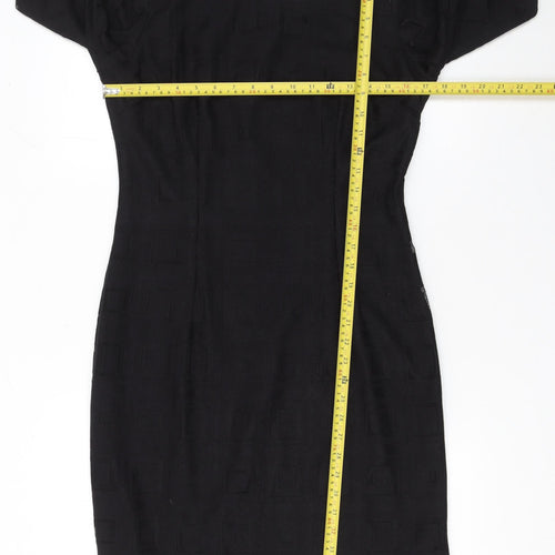 Dunnes Women Black Size 12 Sheath Dress Zip Back 3/4 Sleeve