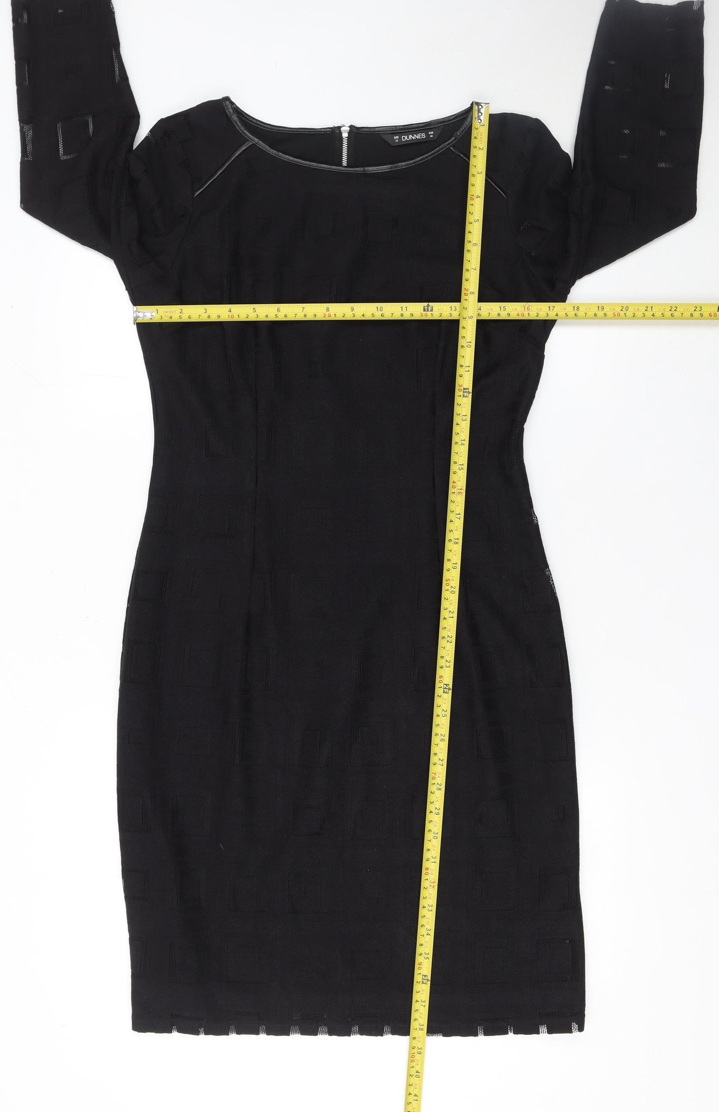 Dunnes Women Black Size 12 Sheath Dress Zip Back 3/4 Sleeve