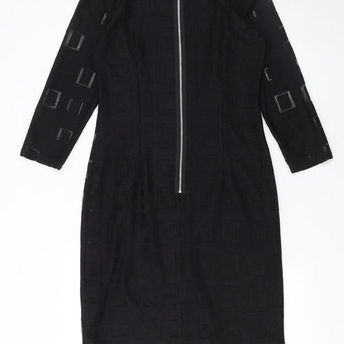 Dunnes Women Black Size 12 Sheath Dress Zip Back 3/4 Sleeve
