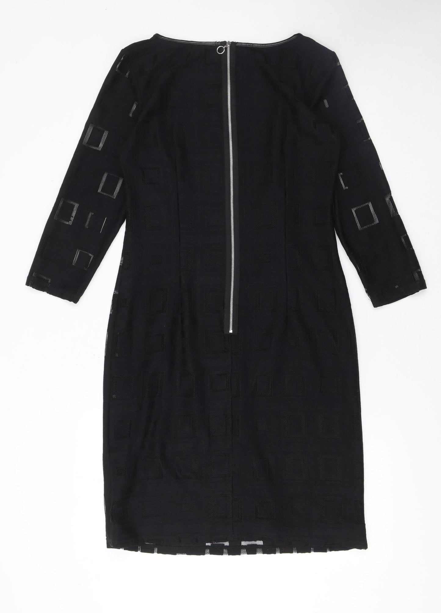 Dunnes Women Black Size 12 Sheath Dress Zip Back 3/4 Sleeve