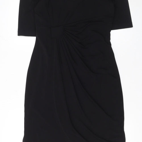 Connected Apparel Women’s Black Ruched Sheath Knee Length Dress Size 10