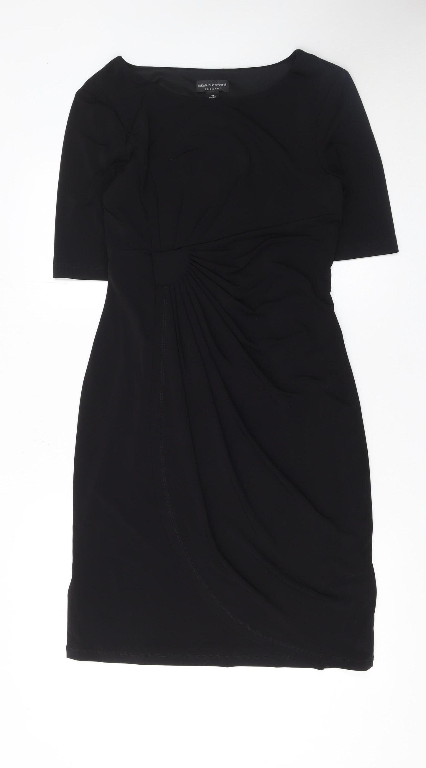 Connected Apparel Women’s Black Ruched Sheath Knee Length Dress Size 10