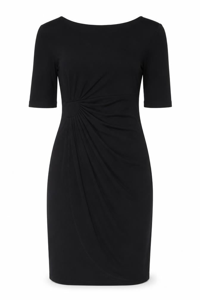 Connected Apparel Women’s Black Ruched Sheath Knee Length Dress Size 10