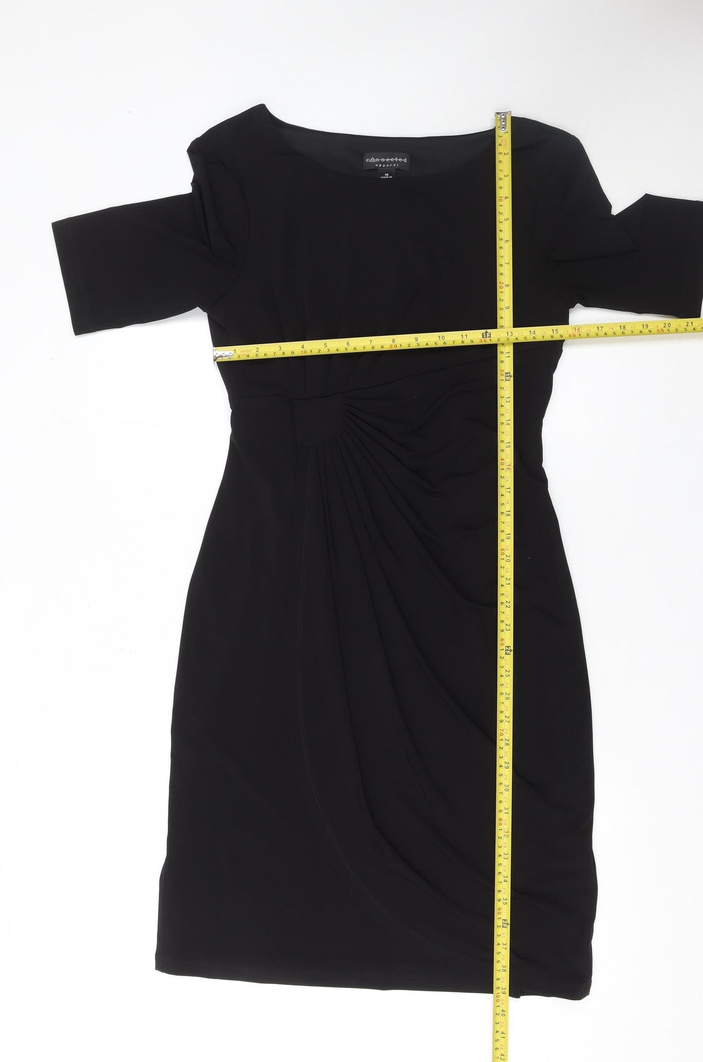 Connected Apparel Women’s Black Ruched Sheath Knee Length Dress Size 10