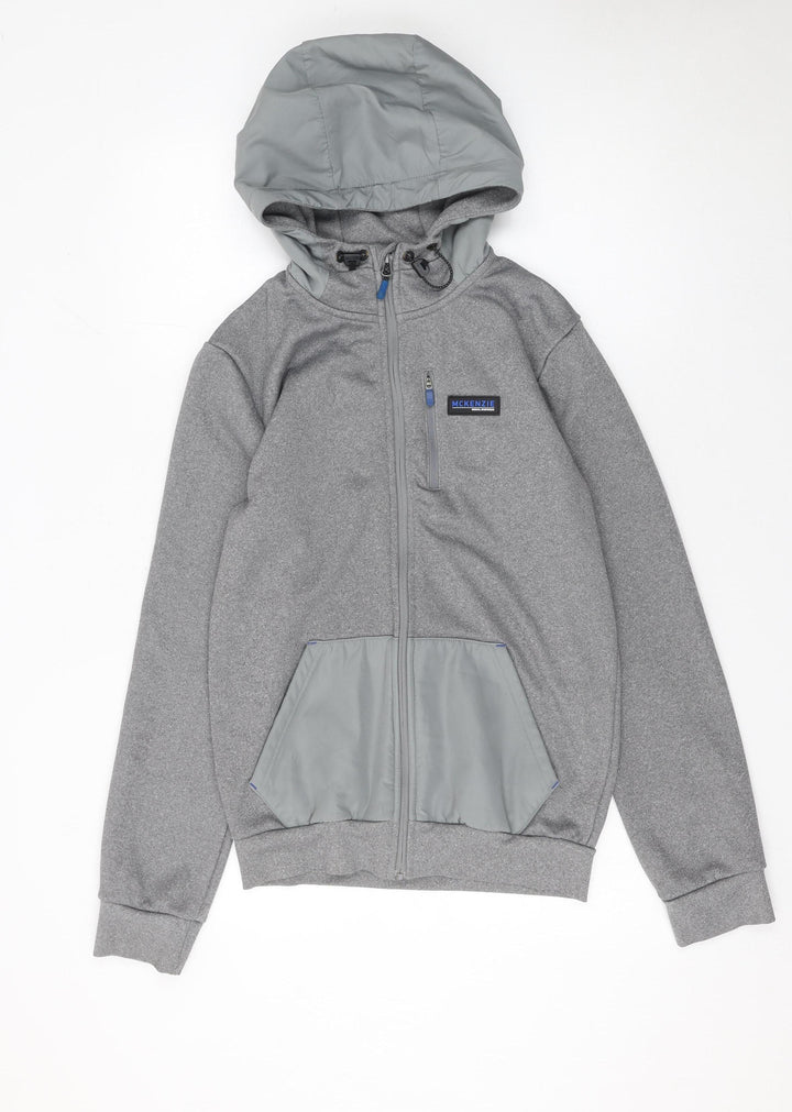 McKenzie Men Grey Full Zip Fleece Hoodie Size S Regular Fit