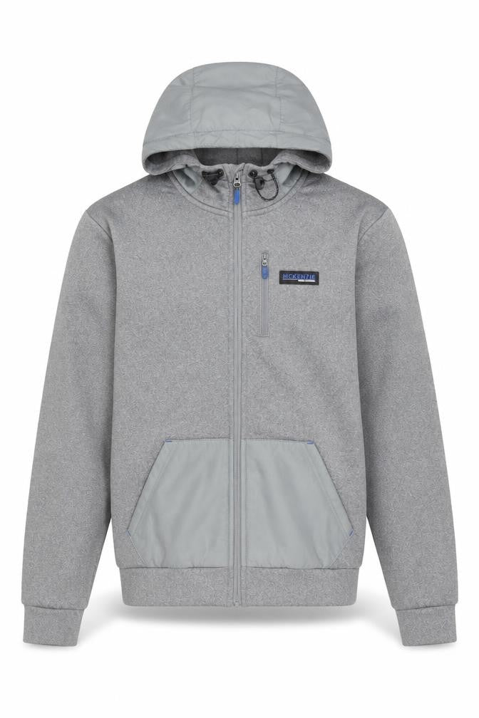 Front view of McKenzie Men Grey Full Zip Fleece Hoodie, size S, Regular Fit