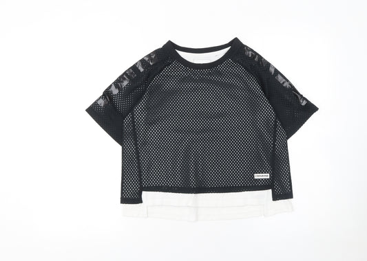Converse Girls Black Mesh Cropped T-Shirt Size 12-13 Years Summer Activewear