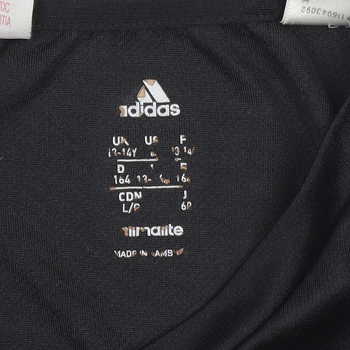 Adidas Boys Black 13-14 Years Climalite Short Sleeve Athletic T-Shirt