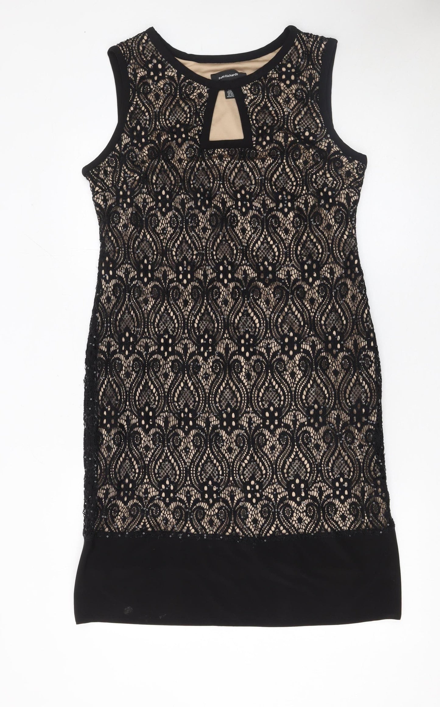 R&M Richards Women’s Black Lace Sheath Knee Length Dress Size 14 Party Formal