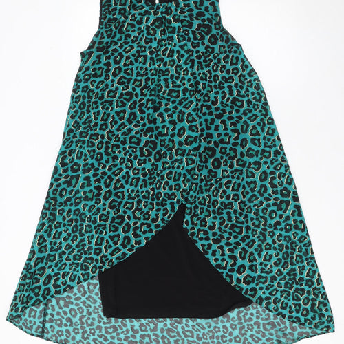 Billie & Blossom Women Green Animal Print Hi-Low Shift Dress Size 10