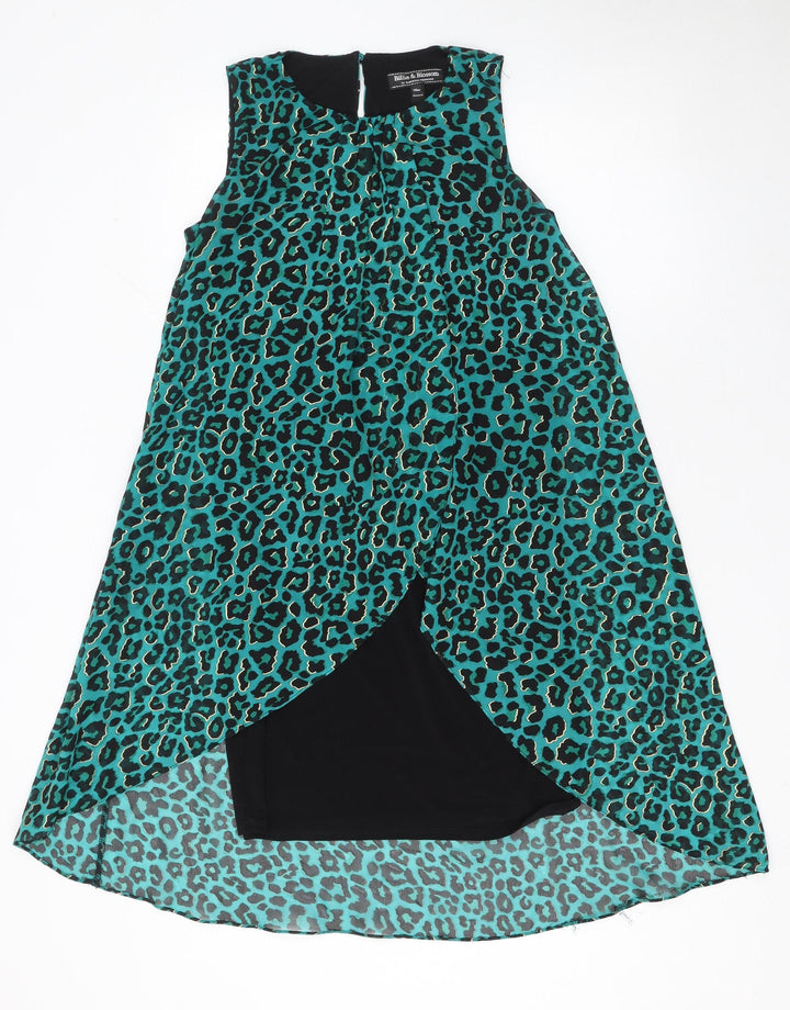 Billie & Blossom Women Green Animal Print Hi-Low Shift Dress Size 10