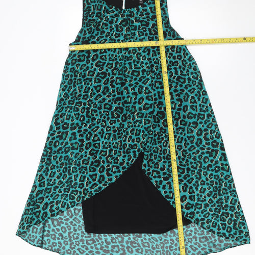 Billie & Blossom Women Green Animal Print Hi-Low Shift Dress Size 10