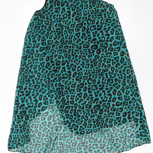 Billie & Blossom Women Green Animal Print Hi-Low Shift Dress Size 10