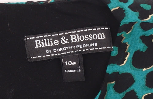 Billie & Blossom Women Green Animal Print Hi-Low Shift Dress Size 10