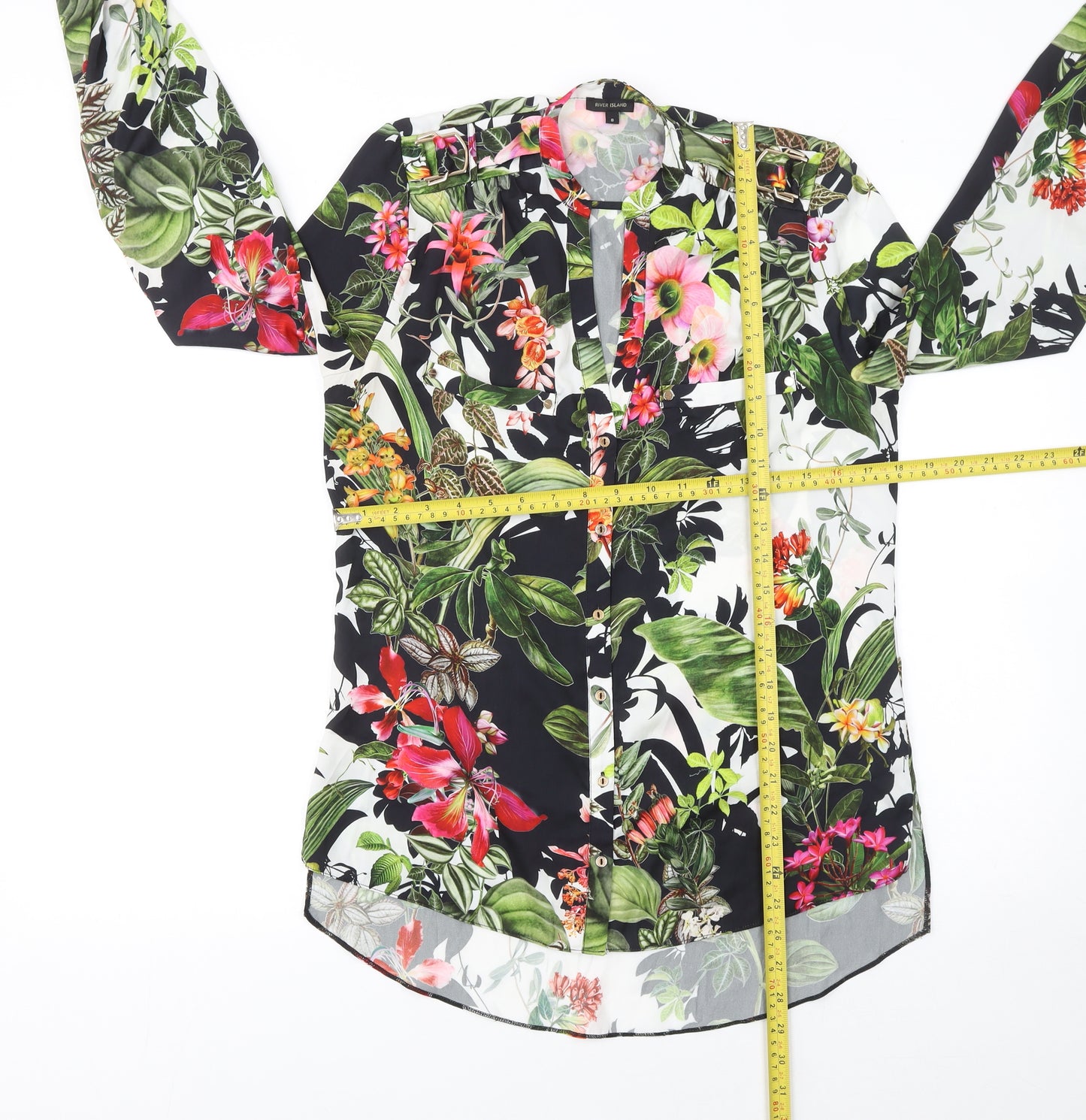 River Island Womens Floral Long Sleeve Button-Up Blouse Size 8