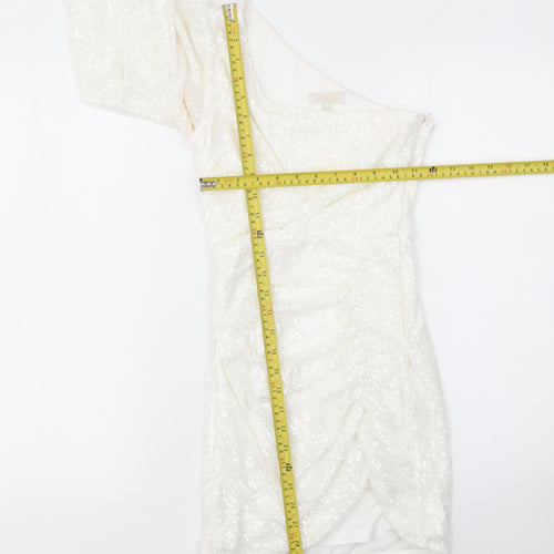 OhHello Clothing Women’s White Sequin One Shoulder Bodycon Dress XS