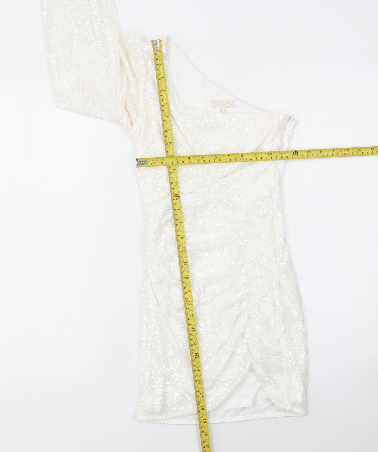 OhHello Clothing Women’s White Sequin One Shoulder Bodycon Dress XS