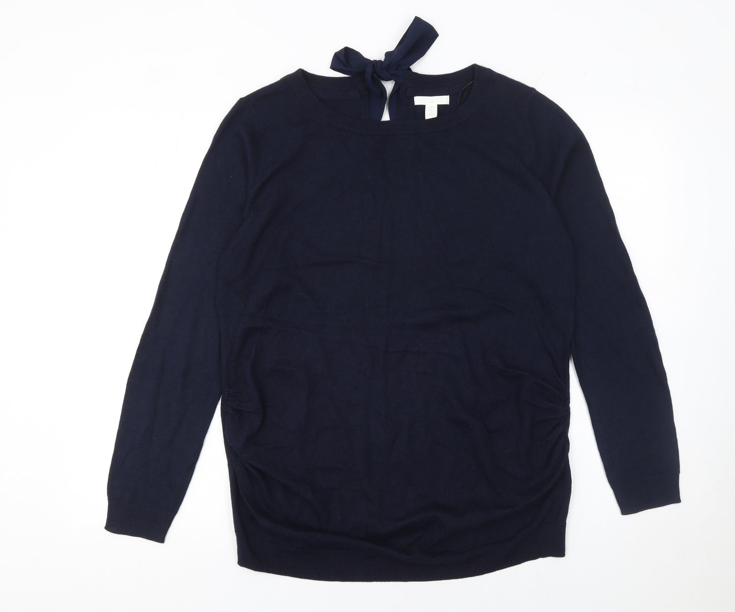 H&M Mama Women's Navy Blue Long Sleeve Bow Back Jumper Size L Maternity