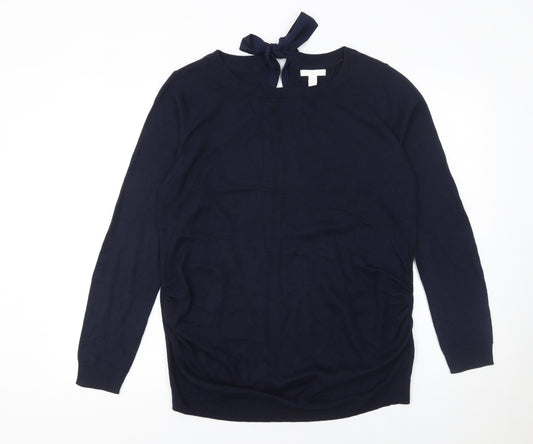 H&M Mama Women's Navy Blue Long Sleeve Bow Back Jumper Size L Maternity