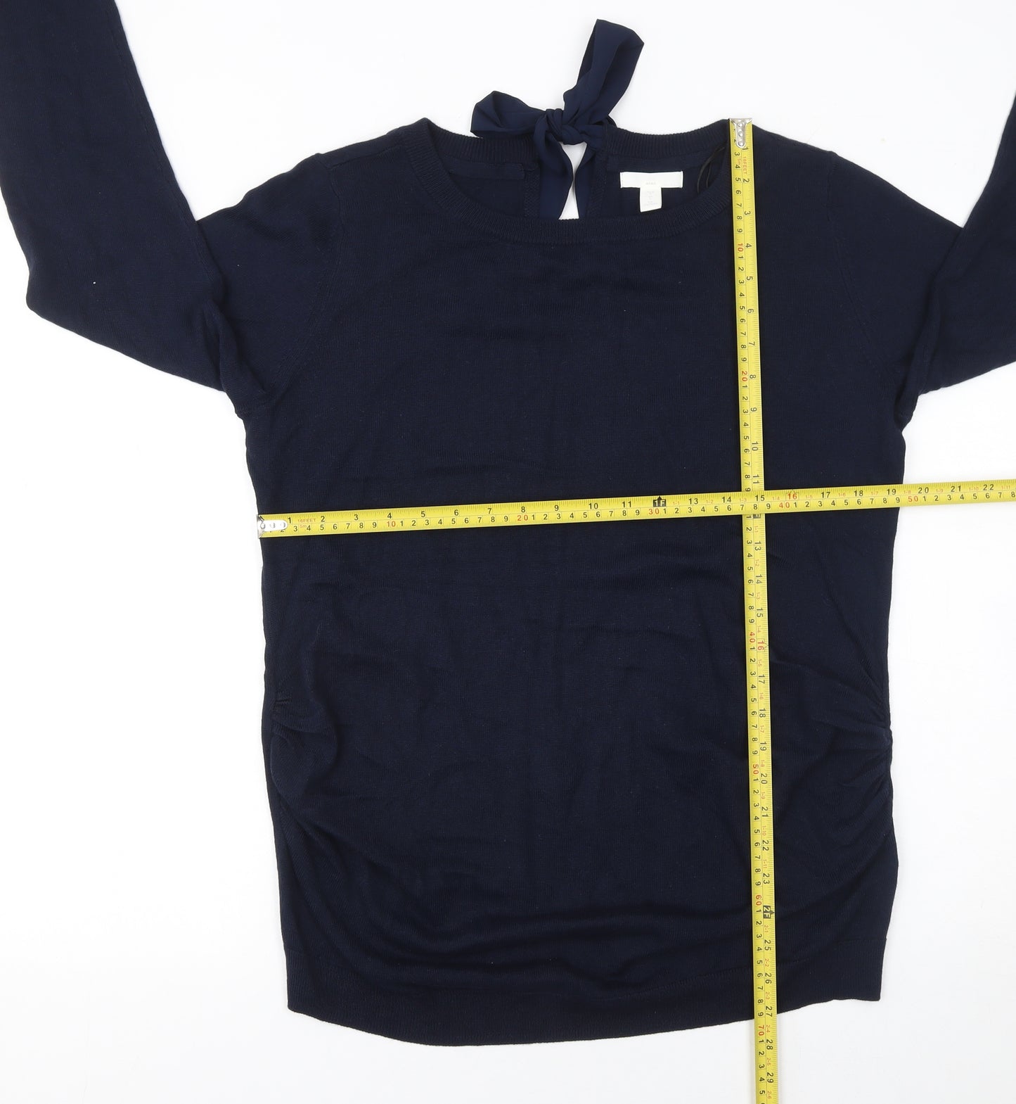 H&M Mama Women's Navy Blue Long Sleeve Bow Back Jumper Size L Maternity