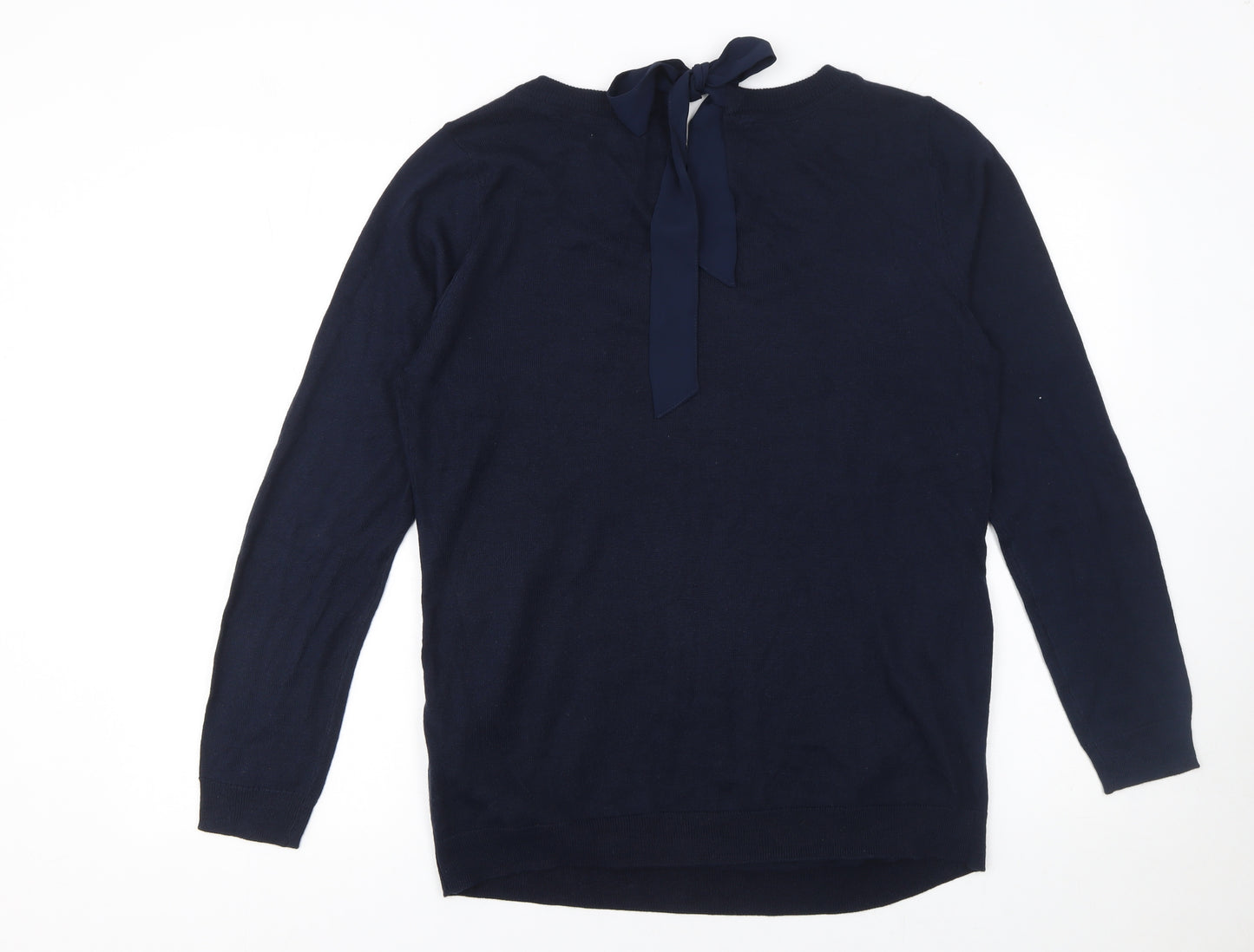 H&M Mama Women's Navy Blue Long Sleeve Bow Back Jumper Size L Maternity