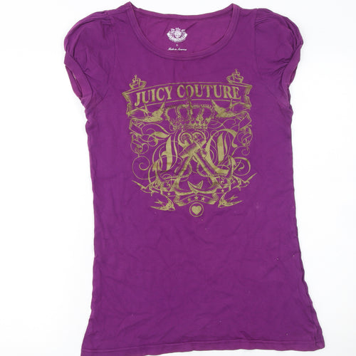 Juicy Couture Women's Purple Graphic Crew Neck T-Shirt L 100% Cotton