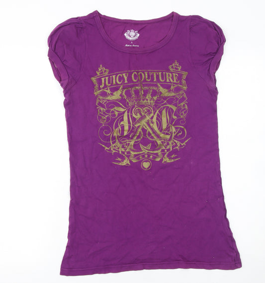 Juicy Couture Women's Purple Graphic Crew Neck T-Shirt L 100% Cotton