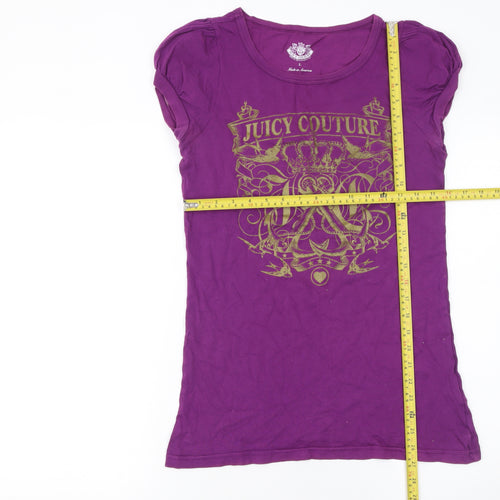 Juicy Couture Women's Purple Graphic Crew Neck T-Shirt L 100% Cotton