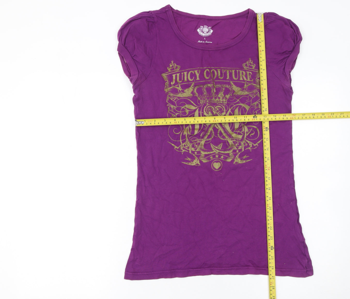 Juicy Couture Women's Purple Graphic Crew Neck T-Shirt L 100% Cotton