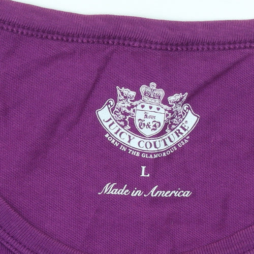 Juicy Couture Women's Purple Graphic Crew Neck T-Shirt L 100% Cotton