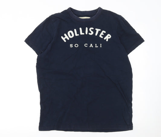 Hollister Men's Navy Blue Graphic Cotton Crew Neck T-Shirt Size L