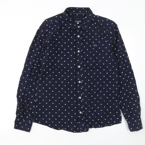 XV Kings Men’s Blue Geometric Cotton Long Sleeve Button-Up Shirt L