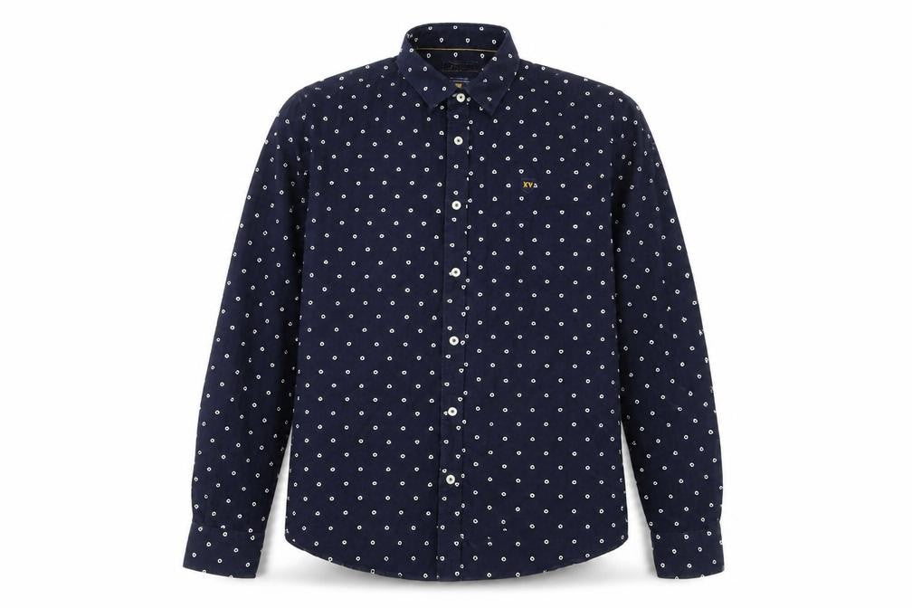 XV Kings Men’s Blue Geometric Cotton Long Sleeve Button-Up Shirt L