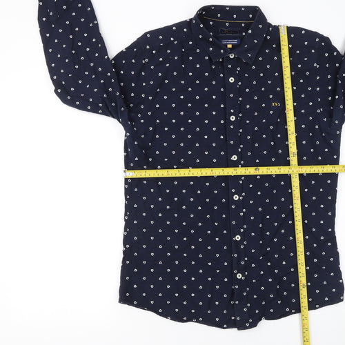 XV Kings Men’s Blue Geometric Cotton Long Sleeve Button-Up Shirt L