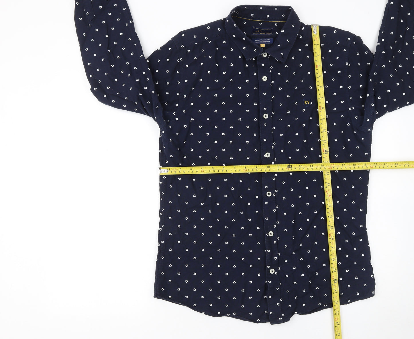XV Kings Men’s Blue Geometric Cotton Long Sleeve Button-Up Shirt L