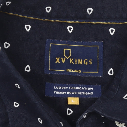XV Kings Men’s Blue Geometric Cotton Long Sleeve Button-Up Shirt L