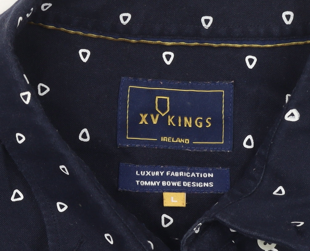 XV Kings Men’s Blue Geometric Cotton Long Sleeve Button-Up Shirt L