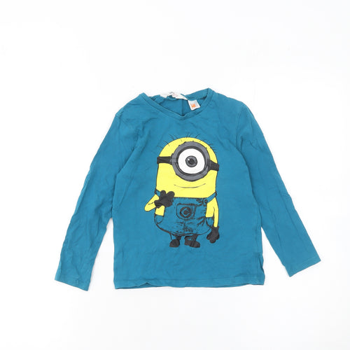 H&M Boys Blue Long Sleeve Minions Graphic T-Shirt 4-6 Years Cotton